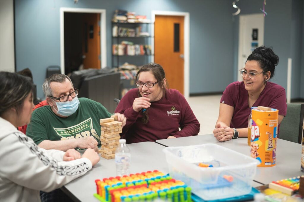 Inspiration Ministries residents playing Jenga